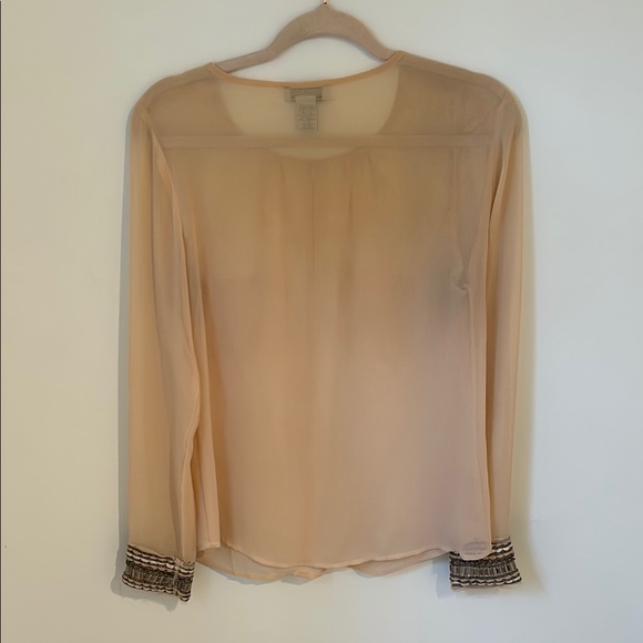 Carmen Marc Valvo Sheer Pink and Cream Blouse with Embellished Cuffs Sleeves - Picture 7 of 7